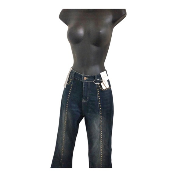 Studded flare bell bottom lainie wilson style dark indigo wash jeans size 11 new - Picture 11 of 16